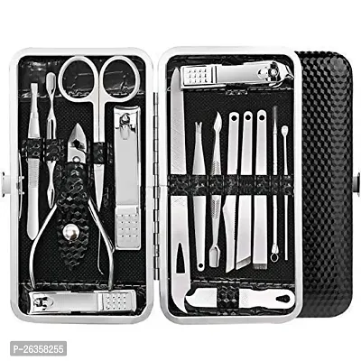 Manicure Pedicure 16 Tools Set Nail Clippers Stainless Steel Professional Nail Scissors Grooming Kits, Nail Tools with Leather Case-thumb0