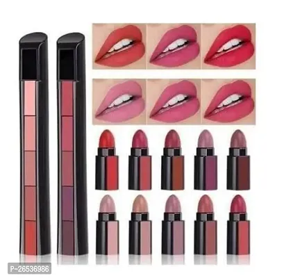 hot beauty (5 in 1) Beauty Red | Nude Edition Liquid Matte Waterproof Trendy Lipstick Set Long-Lasting, Smudge-Proof 16hr Wear Mini Lipstick - (Set of 2)-thumb0