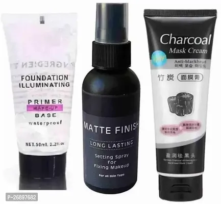 hot beauty combo of Face Base Makeup Primer mProfessional Makeup Fixer Spray for Face makeup Naturals Charcoal Peel off Mask Removes Black Head (pack of 3) 150 ml