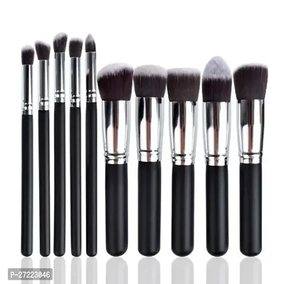 hot beauty Beauty Fiber Bristle Makeup Brushes Set- Black, 10 Piece Makeup Brush Tool Set (Pack of 1)-thumb0