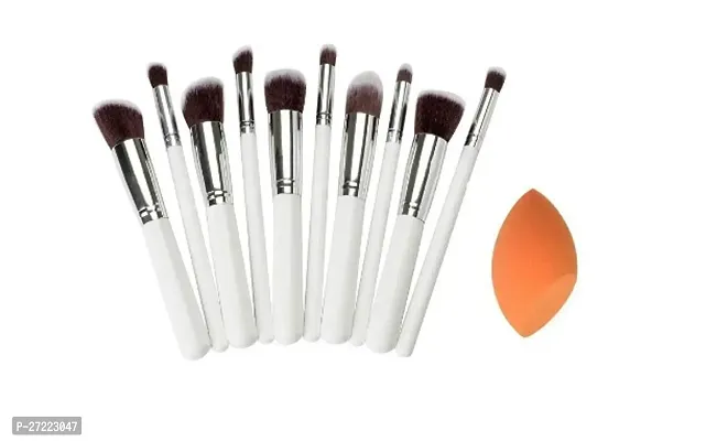 hot beauty Professional White Makeup Brush Set of 10 with Sponge Puff