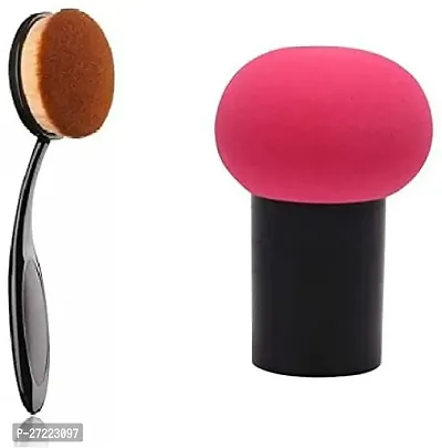 hot beauty Mushroom Powder Puff Blender Sponge for Foundation and Oval Foundation Brush, MAKEUP TOOL - PACK OF 2, multicolor