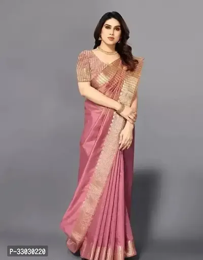 Stylish Pink Cotton Silk Printed Saree with Blouse piece For Women-thumb0