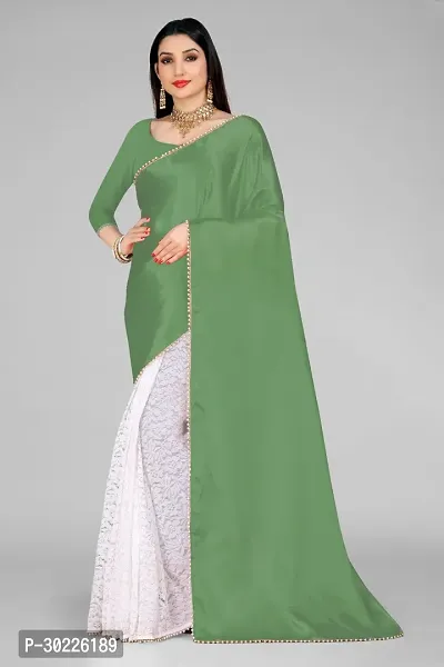 Satin and Rassel Net Lace Border Half and Half Saree with Blouse Piece-thumb0