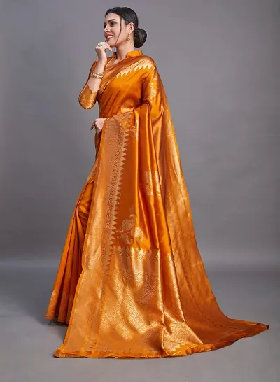 Shree Enterprises Women?s Jacquard Banarasi Saree With Unstitched Blouse Piece (Mustard)