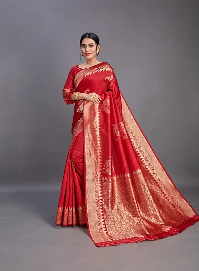 Shree Enterprises Women?s Jacquard Banarasi Saree With Unstitched Blouse Piece (Red)