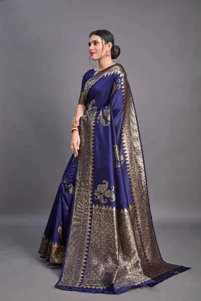 Elite Silk Blend Woven Design Sarees with Blouse Piece