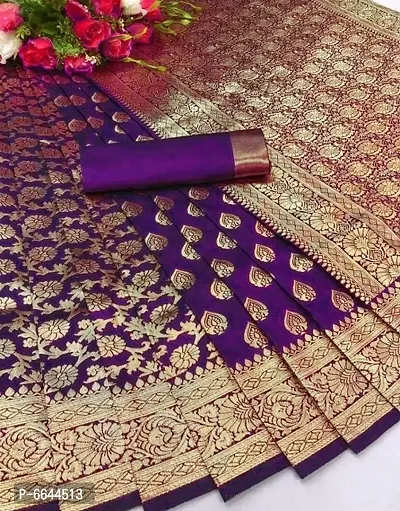 Purple Art Silk Jacquard Sarees For Women-thumb0