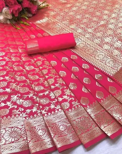 Banarasi Silk Blend Jacquard Sarees with Blouse piece