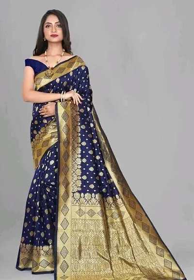 Stylish Silk Blend Woven Design Saree with Blouse piece For Women