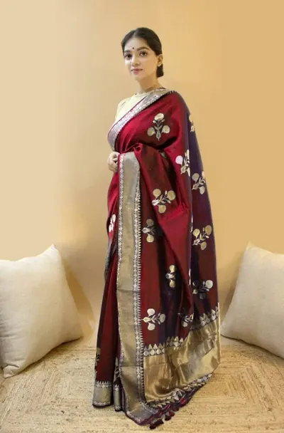 LATEST WOMEN'S SOFT BANARASI LICHI SILK SAREE WITH UN-STITCHED BLOUSE