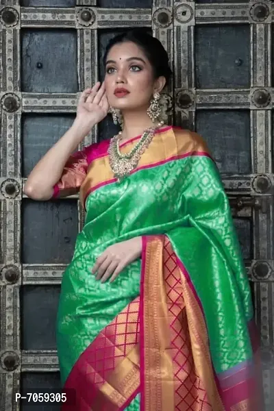 Green Art Silk Jacquard Sarees For Women-thumb2