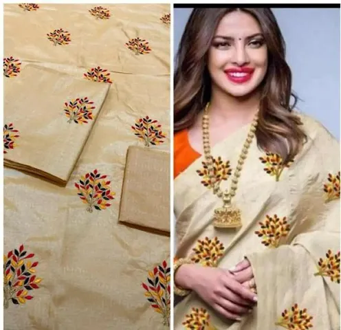 Priyank Chopra Kumari Slub Embroidered Sarees with Contrast Blouse Piece