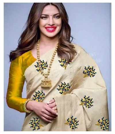 Priyank Chopra Kumari Slub Embroidered Sarees with Contrast Blouse Piece