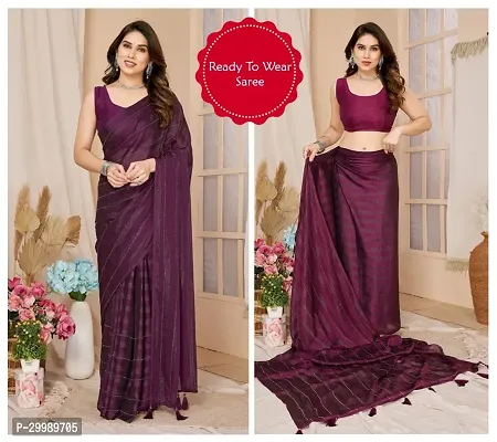 Georgette Zari Striped Ready To Wear Saree with Unstitched Blouse Piece-thumb0