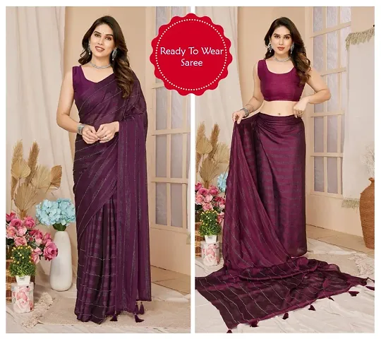 Georgette Zari Striped Ready To Wear Sarees with Unstitched Blouse Piece