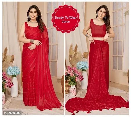 Elegant Georgette Zari Striped Ready To Wear Saree with Unstitched Blouse Piece