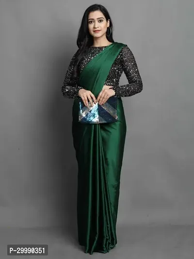 Solid Satin Silk Saree With Sequin Blouse Piece