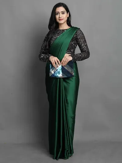 Solid Satin Silk Sarees With Sequin Blouse Piece