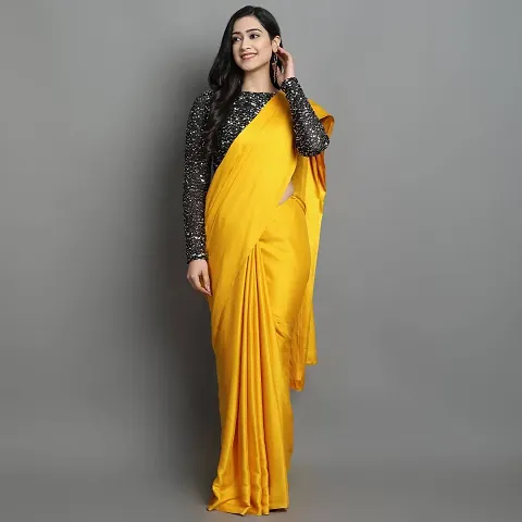 Solid Satin Silk Sarees With Sequin Blouse Piece