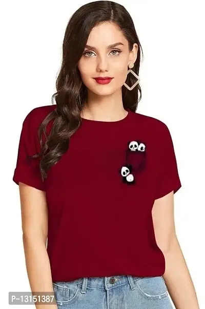 Cintia? Women Print Smile Tshirt | Half Sleve Plain | Regular Fit Ladies T Shirt for Women & Girls | Cotton Shirt for Women | T-Shirt Pkitpanda Maroon-M-thumb0