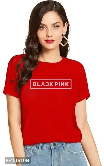 Cintia? Women Print Smile Tshirt | Half Sleve Plain | Regular Fit Ladies T Shirt for Women & Girls | Cotton Shirt for Women | T-Shirt for Women | T-Shirt Blackpink | Red-M