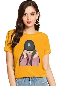 Cintia? Women Print Smile Tshirt | Half Sleve Plain | Regular Fit Ladies T Shirt for Women & Girls | Cotton Shirt for Women | YellowBlack - S-thumb1