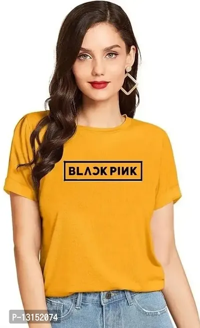 Cintia? Women Print Smile Tshirt | Half Sleve Plain | Regular Fit Ladies T Shirt for Women & Girls | Cotton Shirt for Women | T-Shirt Blackpink | Yellow-S
