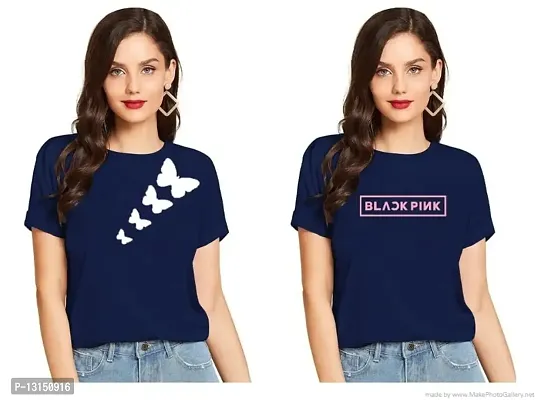 Cintia? Women Print Smile Tshirt | Half Sleve Plain | Regular Fit Ladies T Shirt for Women & Girls | Cotton Shirt for Women | T-Shirt for Women Blue - Large