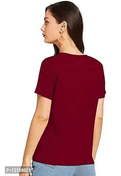 Cintia? Women Print Smile hirt | Half Sleve Plain | Regular Fit Ladies T Shirt for Women & Girls | Cotton Shirt for Women | Maroon-M-thumb2