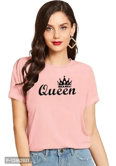 Elegant Pink Cotton Printed Round Neck T-Shirts For Women-thumb0