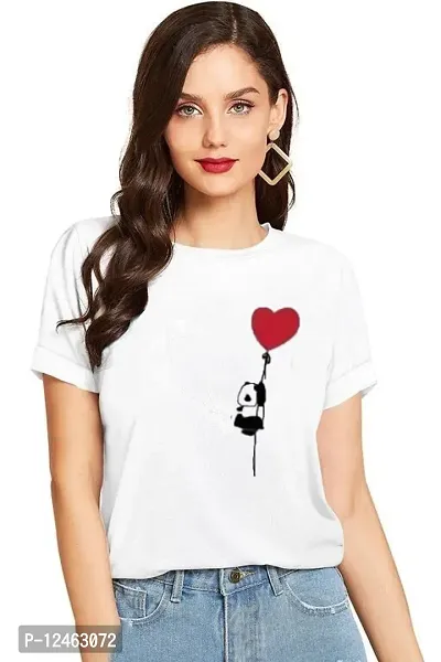 Elegant White Cotton Printed Round Neck T-Shirts For Women