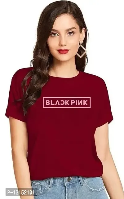 Cintia? Women Print Smile Tshirt | Half Sleve Plain | Regular Fit Ladies T Shirt for Women & Girls | Cotton Shirt for Women | T-Shirt Blackpink Maroon-S