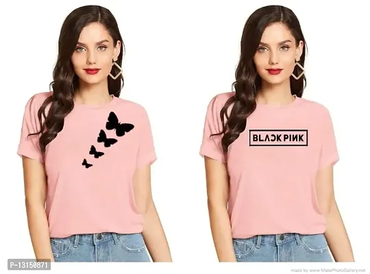 Cintia? Women Print Smile Tshirt | Half Sleve Plain | Regular Fit Ladies T Shirt for Women & Girls | Cotton Shirt for Women | T-Shirt for Women Pink - Medium