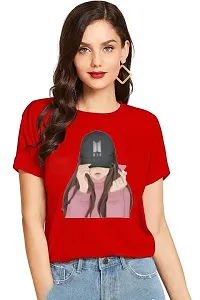 Cintia? Women Print Smile Tshirt | Half Sleve Plain | Regular Fit Ladies T Shirt for Women & Girls | Cotton Shirt for Women | RedYellow -M-thumb1