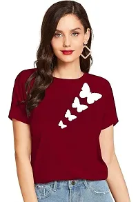 Cintia? Women Print Smile Tshirt | Half Sleve Plain | Regular Fit Ladies T Shirt for Women & Girls | Cotton Shirt for Women | WhiteMaroon - L-thumb2