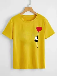 Cintia Women Print HanginPanda Tshirt | Half Sleve Plain | Regular Fit Ladies T Shirt for Women & Girls | Cotton Shirt for Women | T-Shirt for Women | T-Shirt HanginPanda | Mustard-thumb1