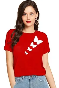 Cintia? Women Print Smile Tshirt | Half Sleve Plain | Regular Fit Ladies T Shirt for Women & Girls | Cotton Shirt for Women | T-Shirt for Women Red - Medium-thumb3