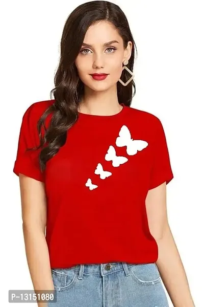 Cintia? Women Print Smile Tshirt | Half Sleve Plain | Regular Fit Ladies T Shirt for Women & Girls | Cotton Shirt for Women | T-Shirt for Women Red - Medium-thumb4