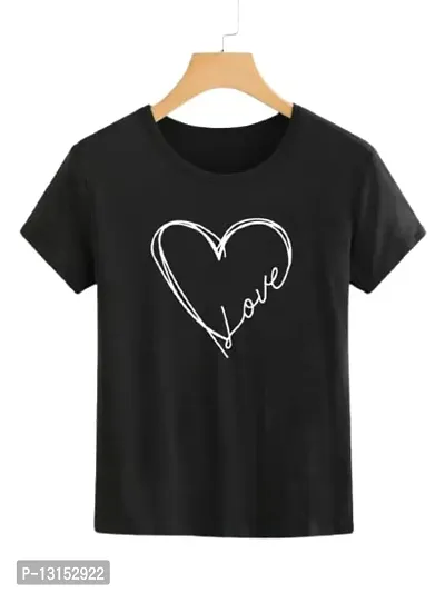 Cintia Women Print Heart Love Tshirt | Half Sleve Plain | Regular Fit Ladies T Shirt for Women & Girls | Cotton Shirt for Women | T-Shirt for Women | T-Shirt Heart Love | Black