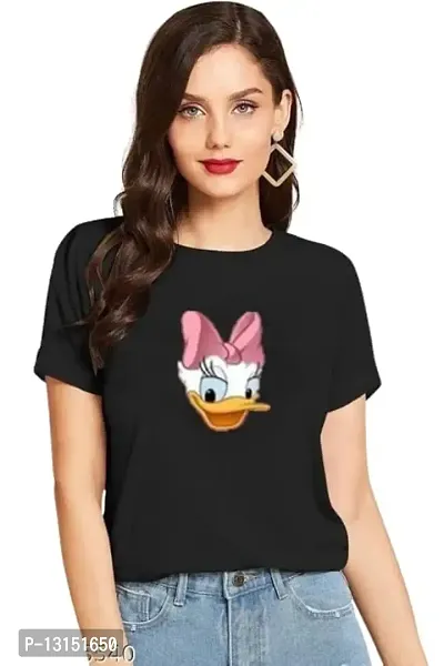 Cintia? Women Print Smile Tshirt | Half Sleve Plain | Regular Fit Ladies T Shirt for Women & Girls | Cotton Shirt for Women | T-Shirt for Women | T-Shirt Donaldduck | Black-XL