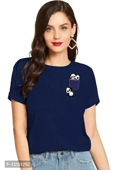 Cintia? Women Print Smile Tshirt | Half Sleve Plain | Regular Fit Ladies T Shirt for Women & Girls | Cotton Shirt for Women | Blue-XL