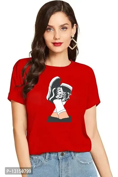 Cintia? Women Print Smile Tshirt | Half Sleve Shoes | Regular Fit Ladies T Shirt for Women & Girls | Cotton Shirt for Women | T-Shirt Shoes Red-XL-thumb0