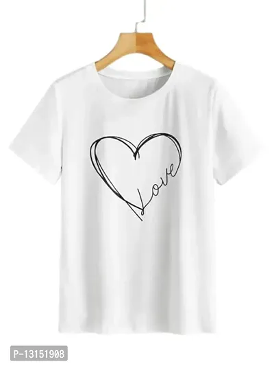 Cintia Women Print Heart Love Tshirt | Half Sleve Plain | Regular Fit Ladies T Shirt for Women & Girls | Cotton Shirt for Women | T-Shirt for Women | T-Shirt Heart Love | White