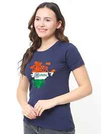 Elegant Navy Blue Cotton Printed T-Shirts For Women-thumb2