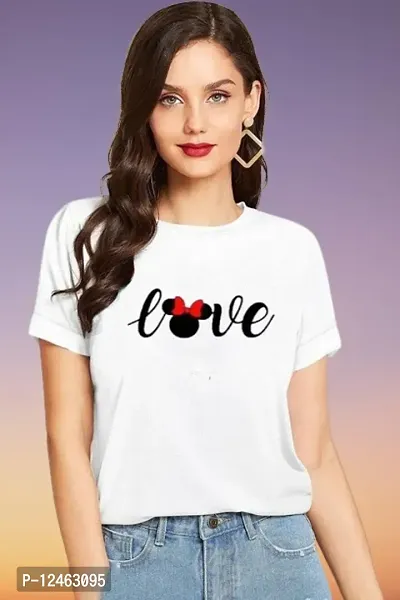 Elegant White Cotton Printed Round Neck T-Shirts For Women