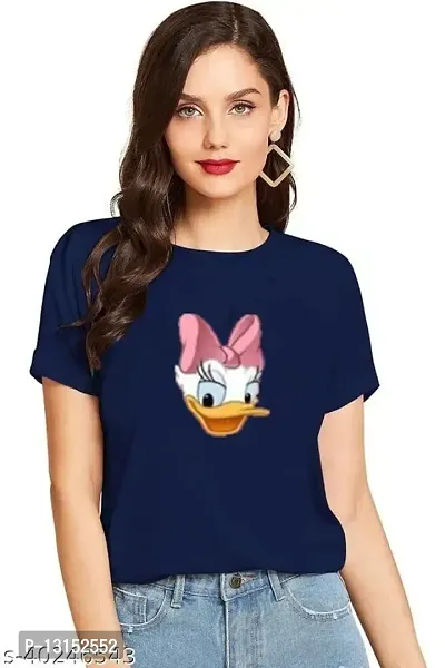 Cintia? Women Print Smile Tshirt | Half Sleve Plain | Regular Fit Ladies T Shirt for Women & Girls | Cotton Shirt for Women | T-Shirt Donaldduck | Blue-L