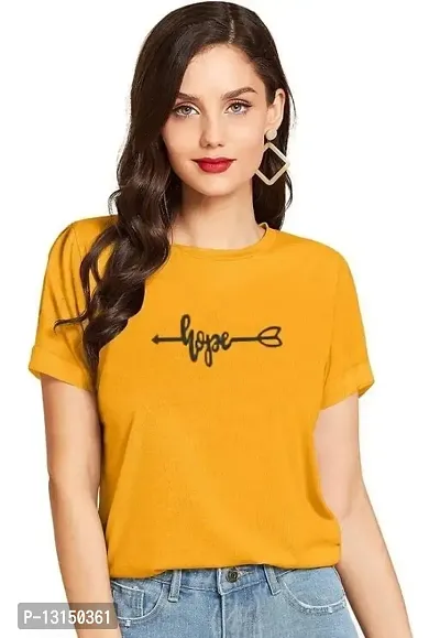 Cintia? Women Print Smile Tshirt | Half Sleve Plain | Regular Fit Ladies T Shirt for Women & Girls | Cotton Shirt for Women | T-Shirt Hope Yellow-S-thumb0