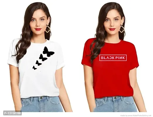 Cintia? Women Print Smile Tshirt | Half Sleve Plain | Regular Fit Ladies T Shirt for Women & Girls | Cotton Shirt for Women | T-Shirt for Women White-Red - Small