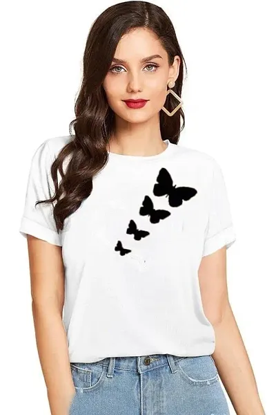 Cintia? Women Print Smile Tshirt | Half Sleve Plain | Regular Fit Ladies T Shirt for Women & Girls | Cotton Shirt for Women | T-Shirt for Women | Butterfly |